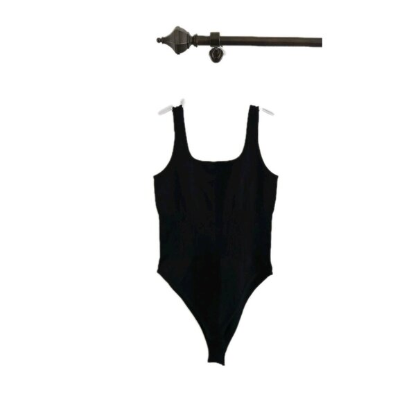 OQQ Womens L Black Ribbed Seamless Tank Top Square Neck Bodysuit Leotard - Picture 1 of 4